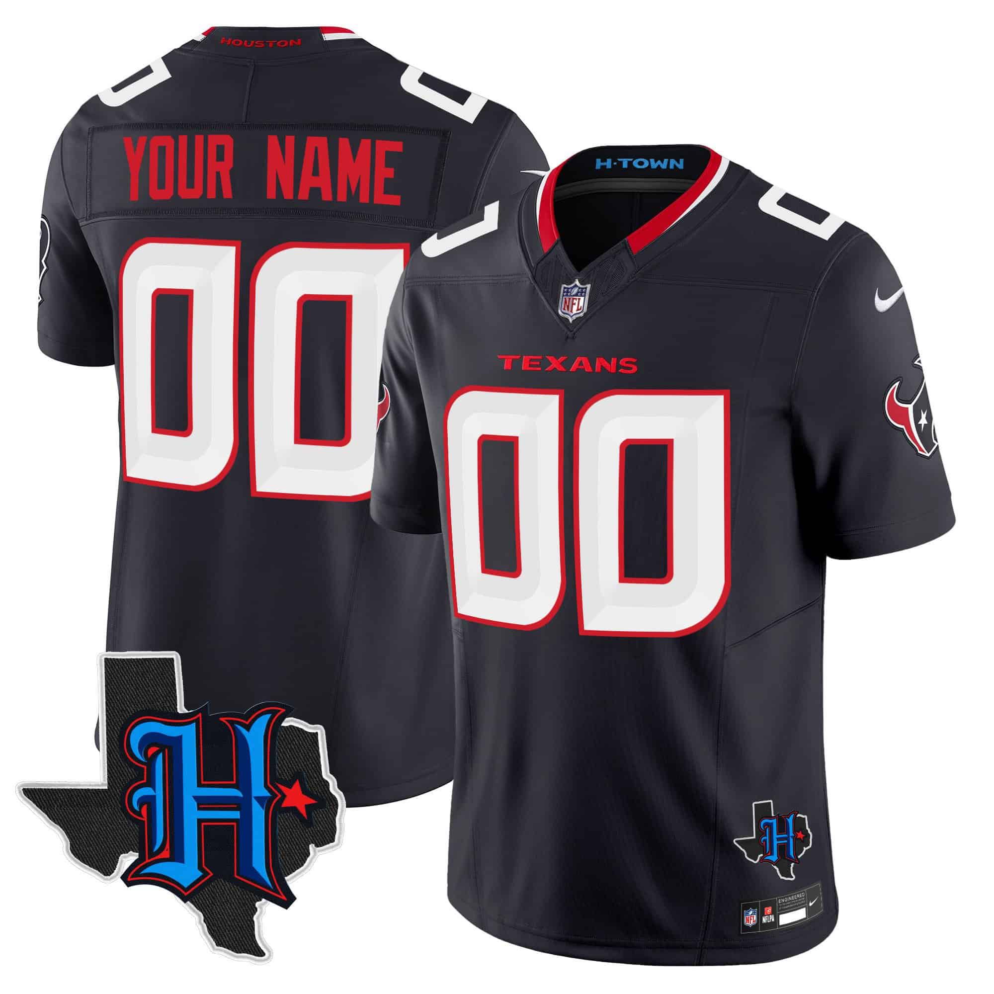 Men Houston Texans Black 2024 Nike Patch Vapor Limited Custom NFL Jersey style 1